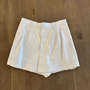 Alice + Olivia White Croc-Textured High Waist Shorts